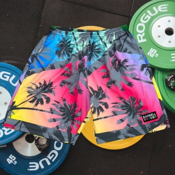 Barbell Voodoo Pink Hawaiian Drawstring Crossfit Gym Shorts w/ Pockets XXL READ - Picture 2 of 9